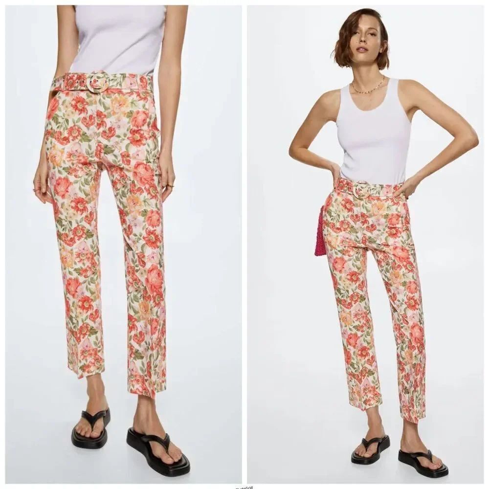 Mango Off White Floral Trousers Pants